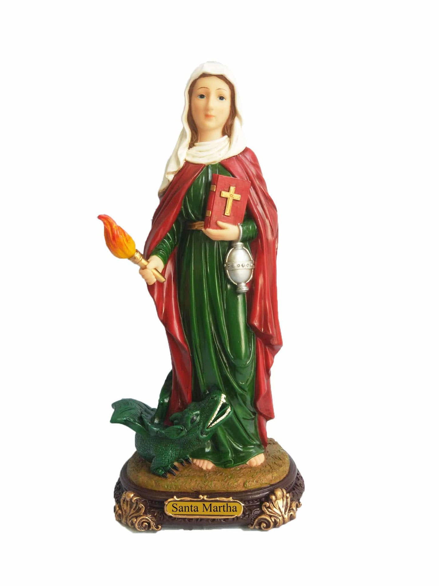 Estatua de Santa Martha sosteniendo la antorcha