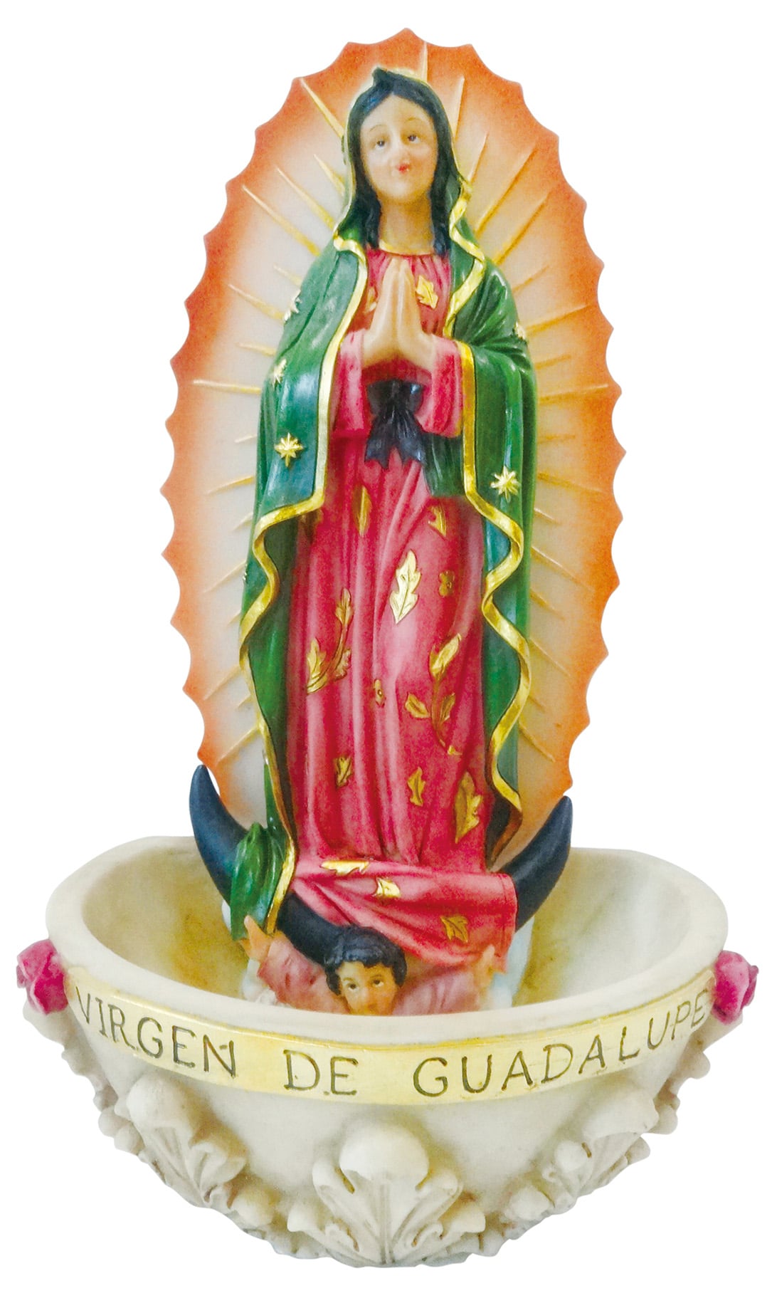 10" Inch Wall Mounted Lady of Guadalupe w. Water Holder